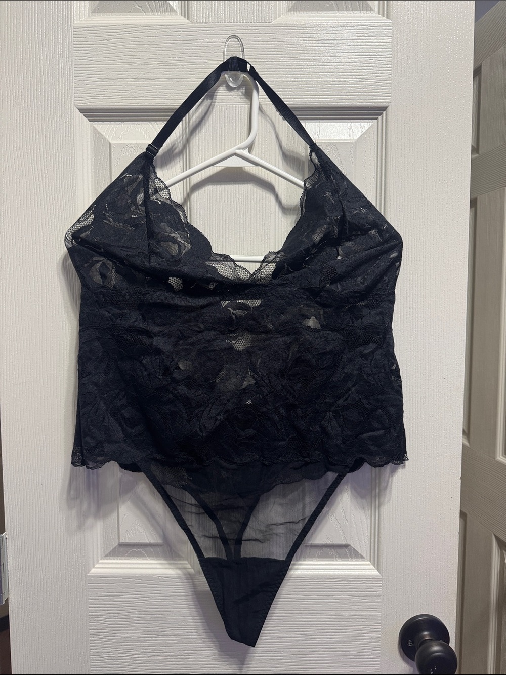 Adore Me Black Lace Halter Chemise Bodysuit